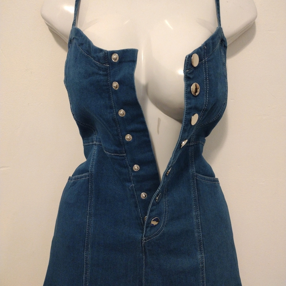 Fashion Nova Blue Denim Button-Front Romper - Picture 8 of 16